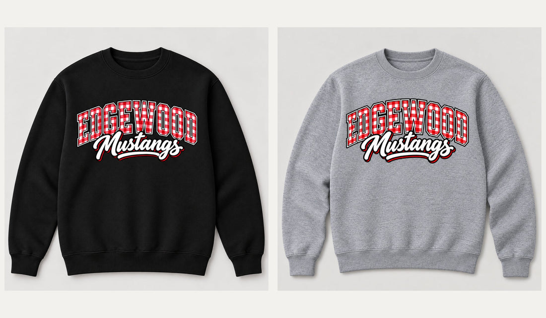Edgewood gingham crewneck: Black (left), Heather gray (right)