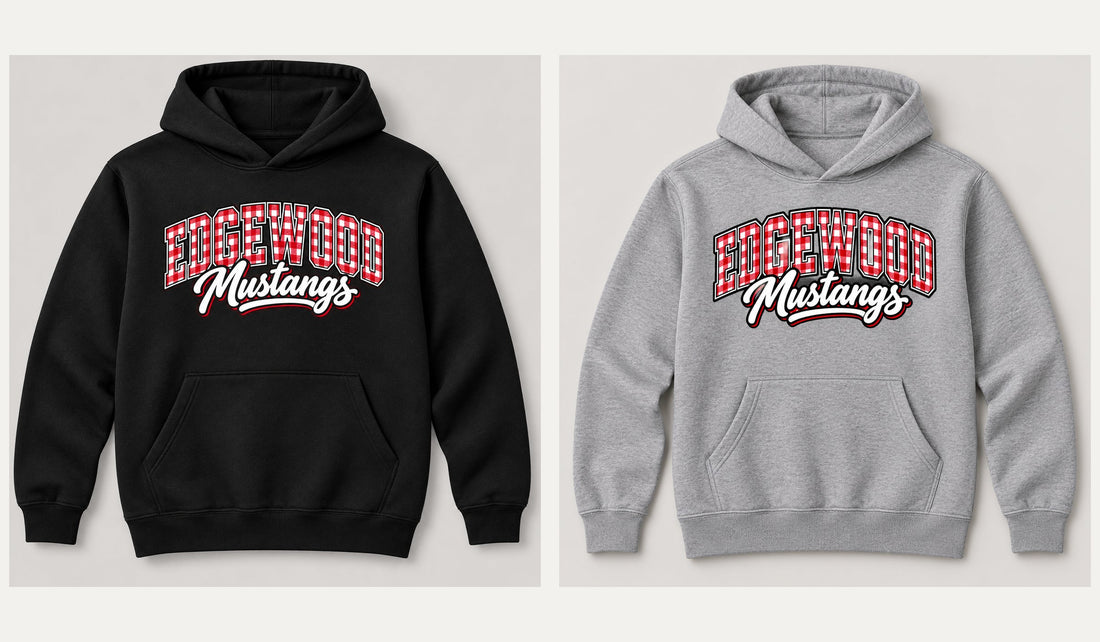 Edgewood gingham hoodie: Black (left), Heather gray (right)