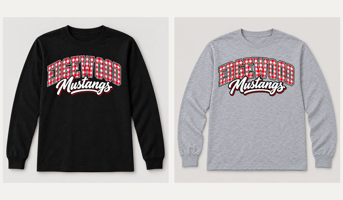 Edgewood gingham long-sleeve-tee: Black (left), Heather gray (right)