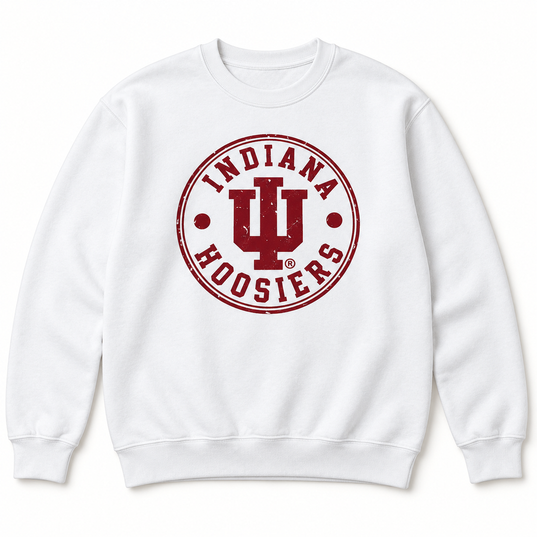 Indiana Hoosiers Distressed Circle white crewneck product mockup