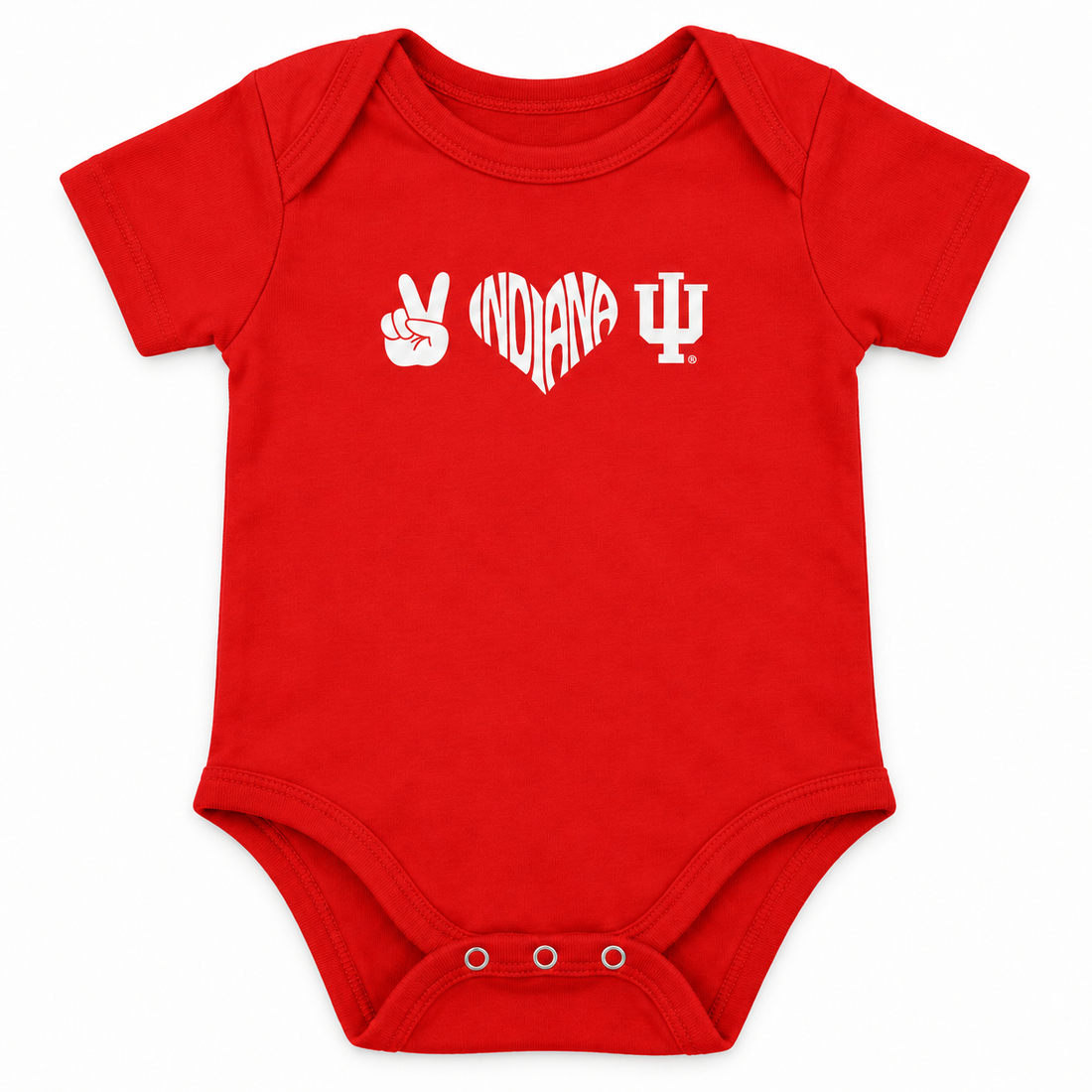 Peace Indiana Heart IU design on red onesie product mockup