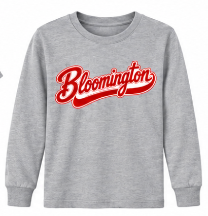Bloomington Script Youth Long Sleeve T-Shirt in Heather Gray