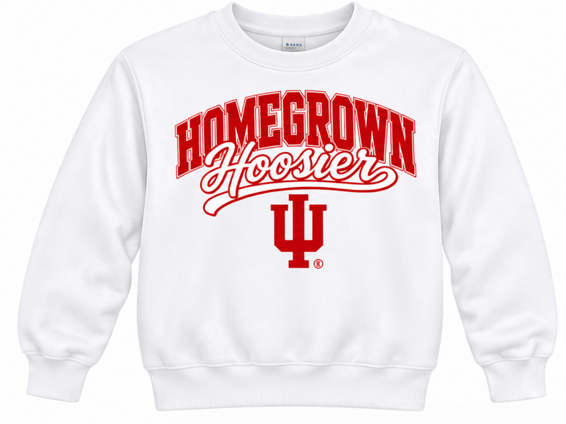 Homegrown Hoosier Script IU Youth Crewneck in White