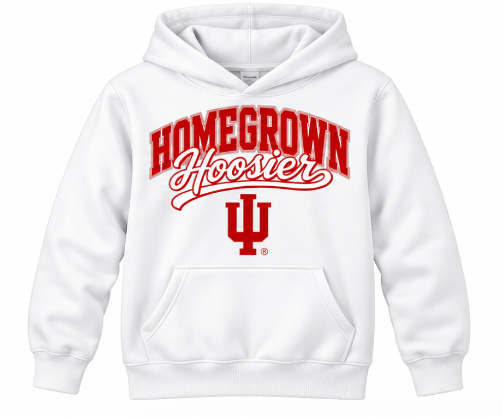 Homegrown Hoosier Script IU Youth Hoodie in White