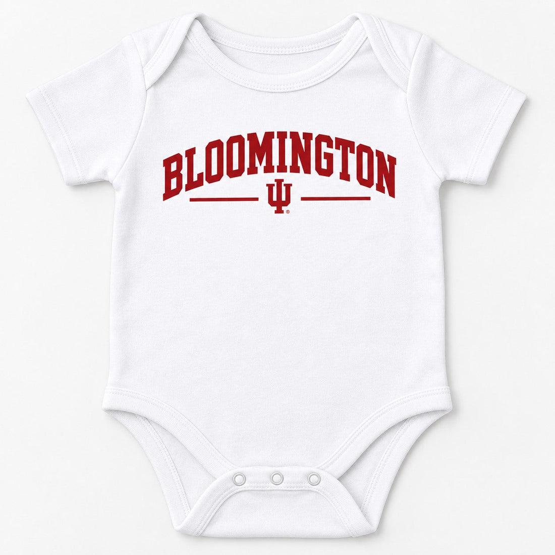 Bloomington Arch IU Short Sleeve Baby Onesie in White