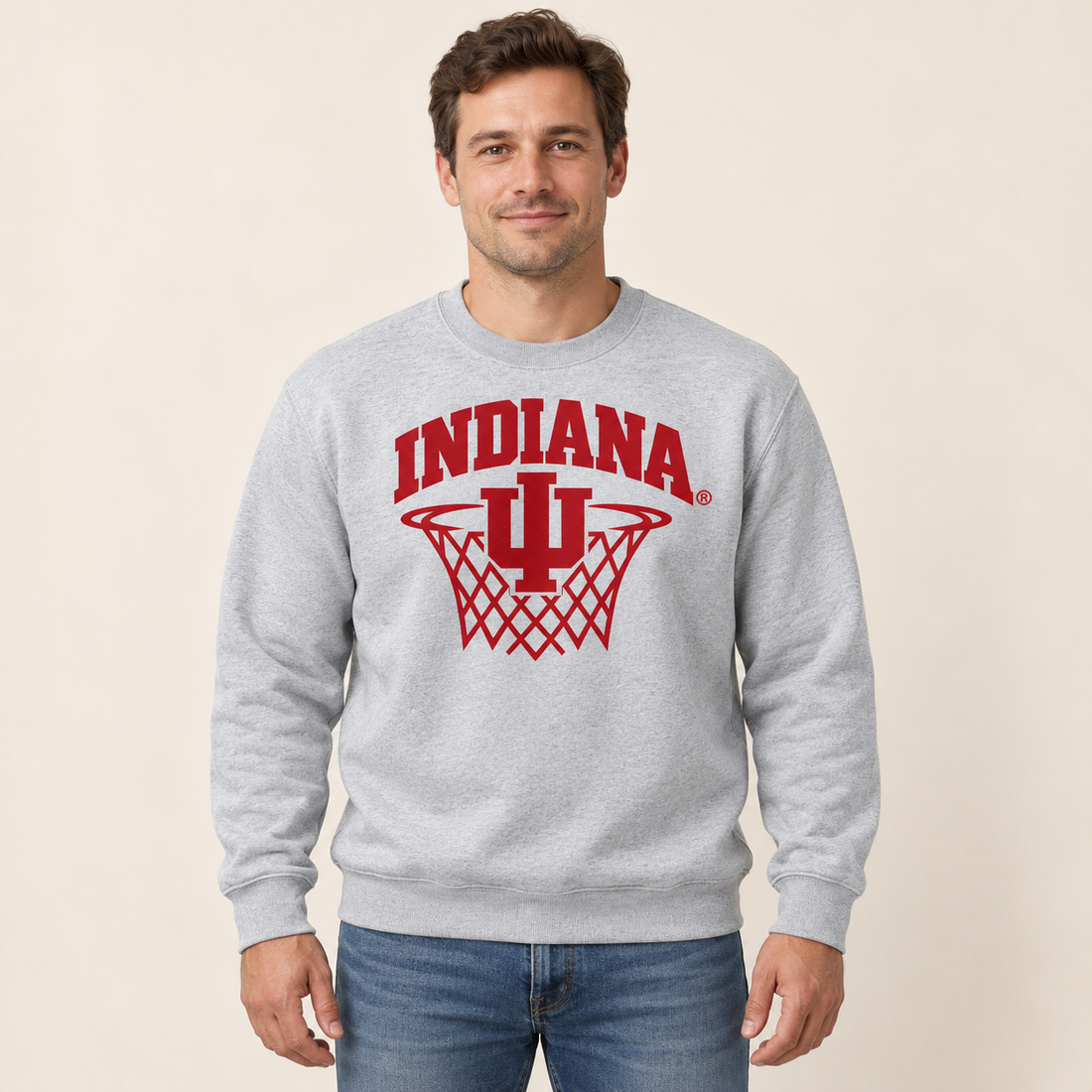 IU Hoop Gray Crewneck Review adult model wearing crewneck