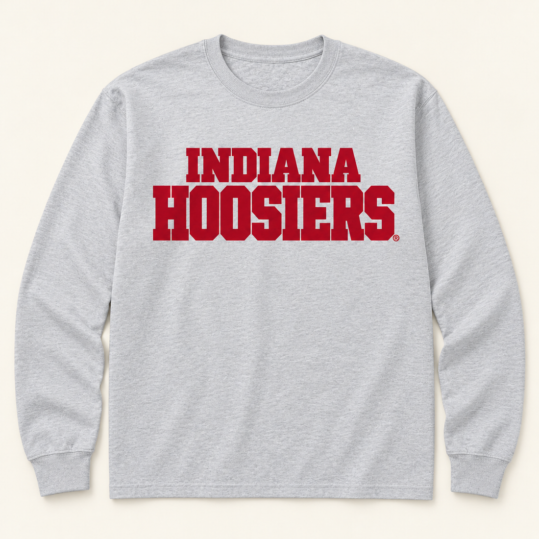 stacked indiana hoosiers Stacked Sport Gray Long Sleeve Draft garment mockup