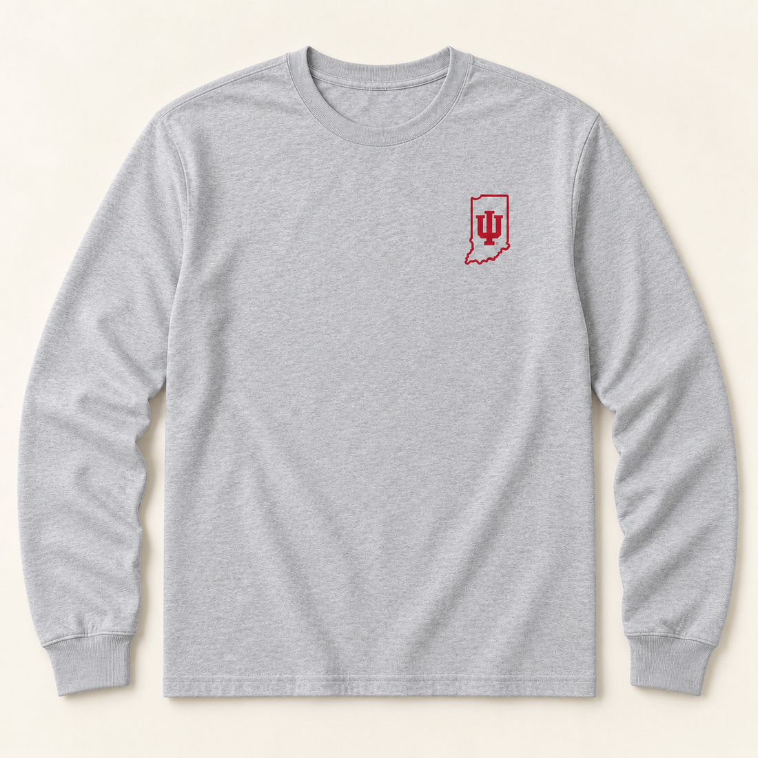 state iu left chest Sport Gray Long Sleeve garment mockup