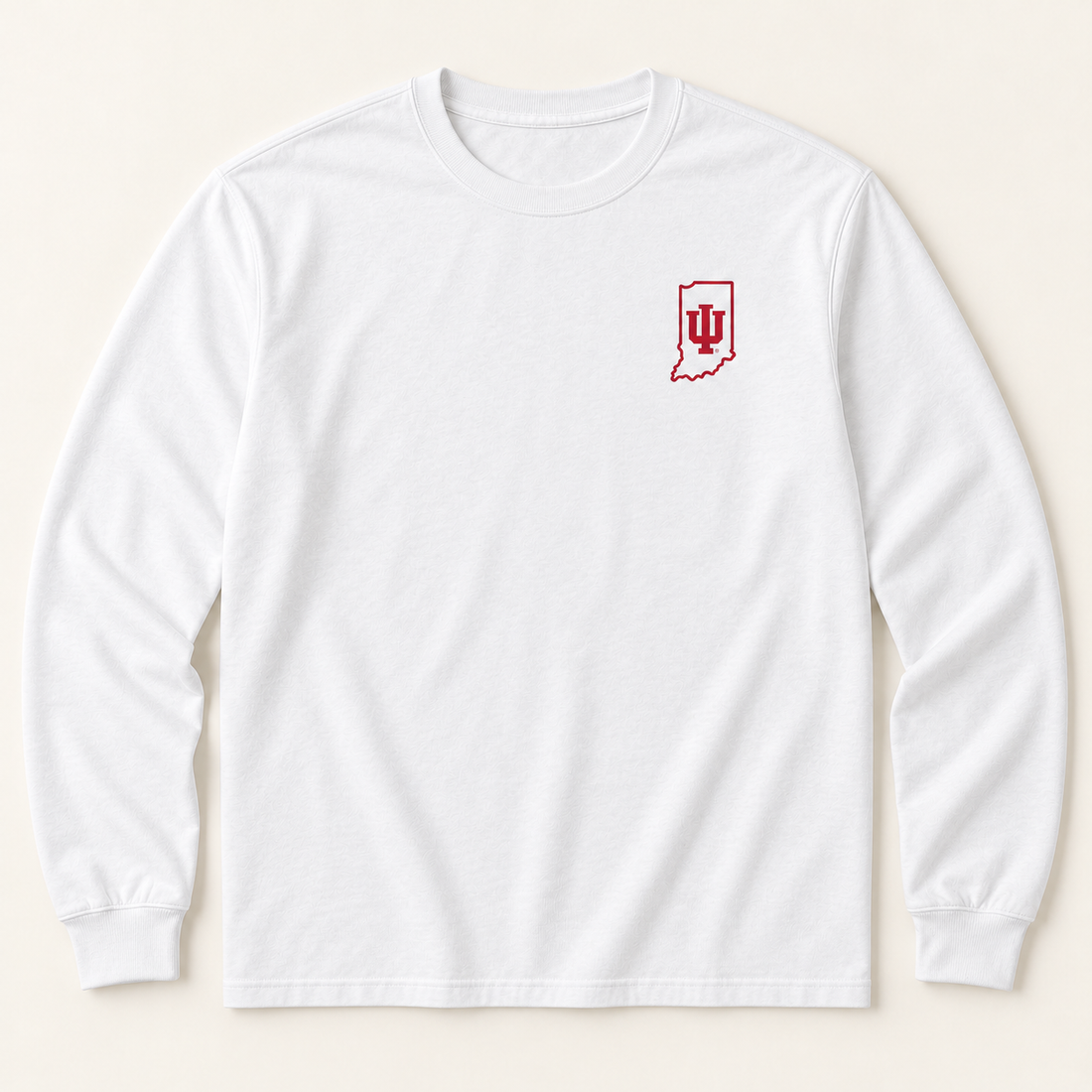 state iu left chest White Long Sleeve garment mockup