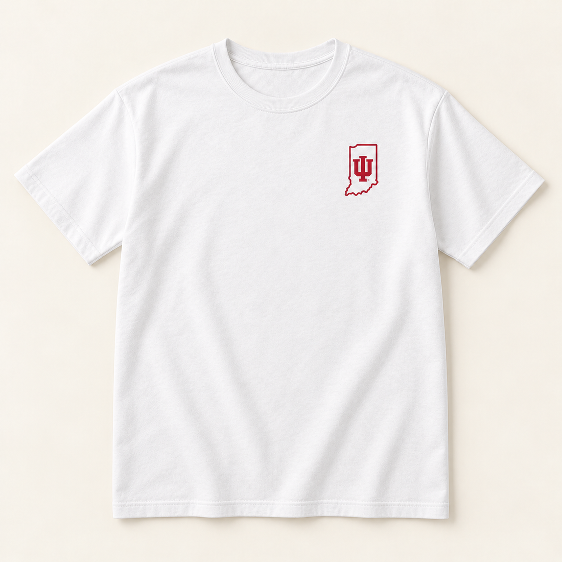 state iu left chest White Tee garment mockup