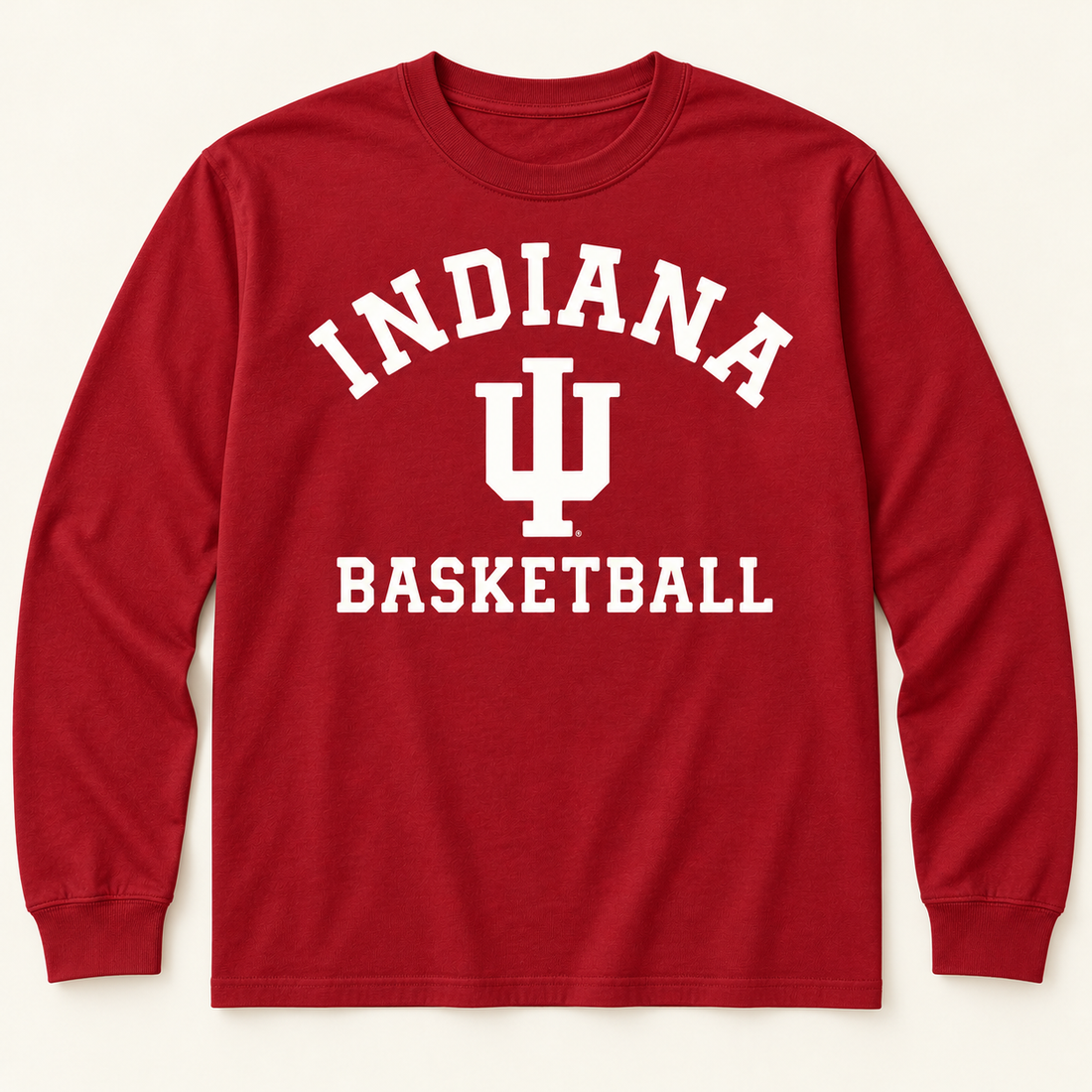 white indiana iu basketball Indiana IU Basketball Crimson Long Sleeve Draft garment mockup