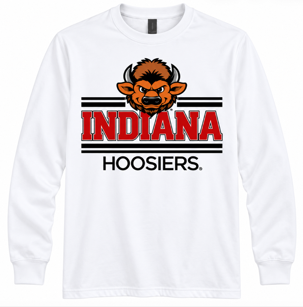 Indiana Hoosier Striped Big Bison - white long sleeve
