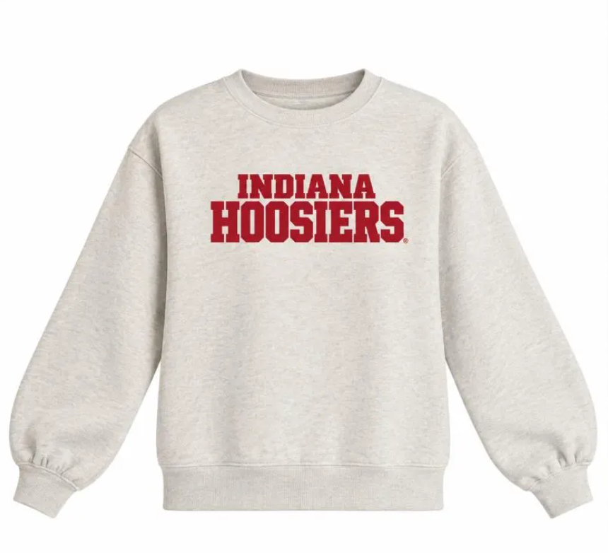 Oatmeal women's wide-sleeve crewneck sweatshirt with red Indiana Hoosiers lettering