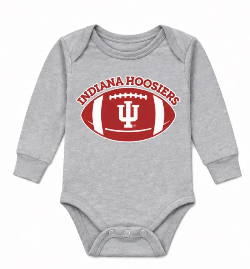 Hoosier Football Long Sleeve Baby Onesie in Sport Gray