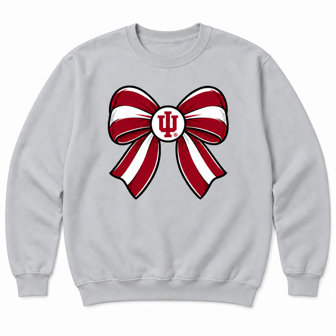 IU Bow crewneck flatlay in Sport Gray