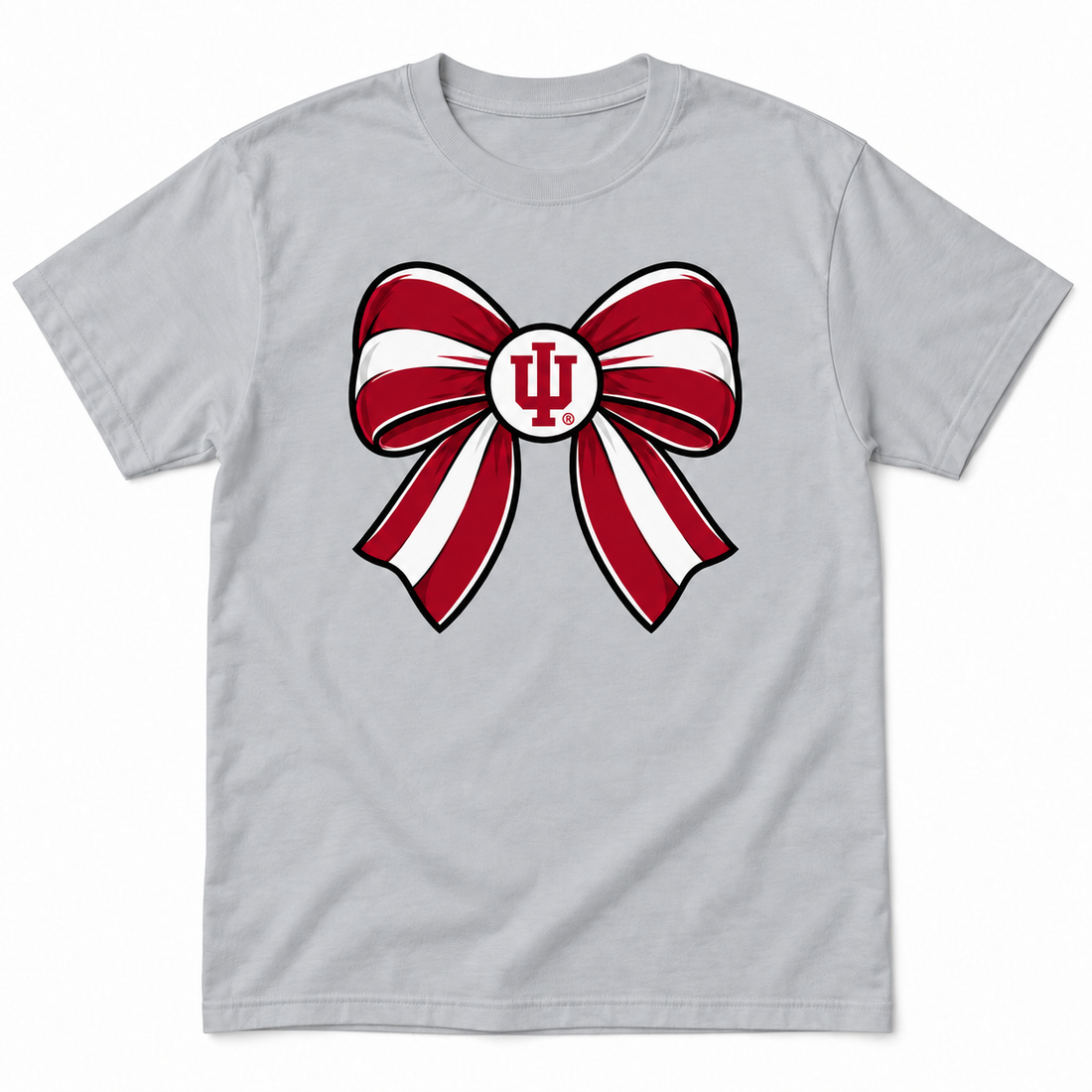 IU Bow tee flatlay in Sport Gray