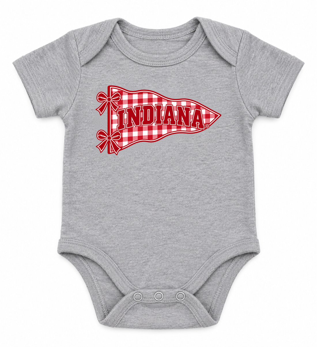 Indiana Gingham Pennant and Bows printed onesie in gray