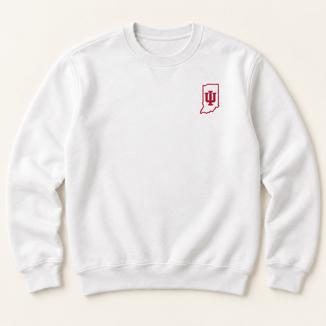 state iu left chest White crewneck mockup