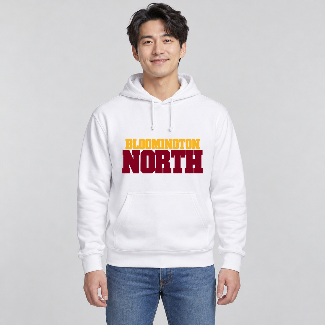 North Cougars Classic Varsity Hoodie on an age-appropriate male model wearing White