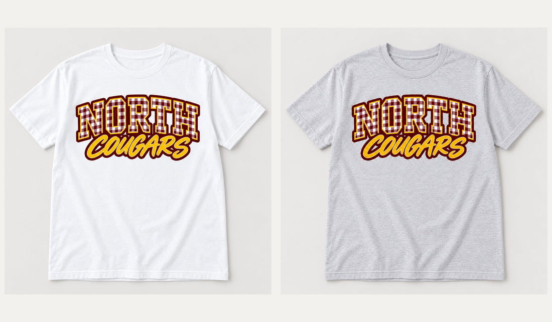 North gingham short-sleeve-tee: White (left), Heather gray (right)