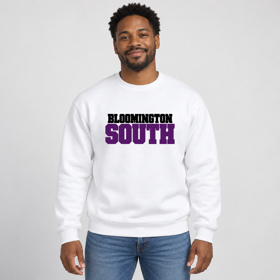 South Panthers Classic Varsity Crewneck on an age-appropriate male model wearing White