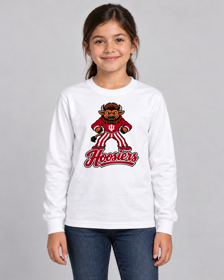 Big Bison on Hoosiers Youth Long Sleeve T-Shirt