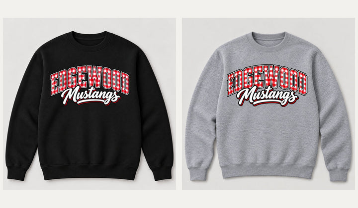 Edgewood Mustangs Gingham Youth Crewneck