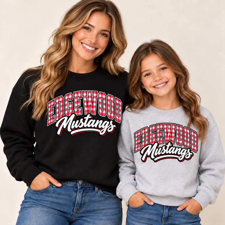 Edgewood Mustangs Gingham Crewneck