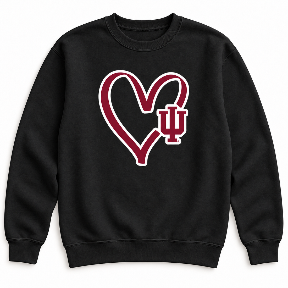 IU Outline Heart crewneck product mockup in Black
