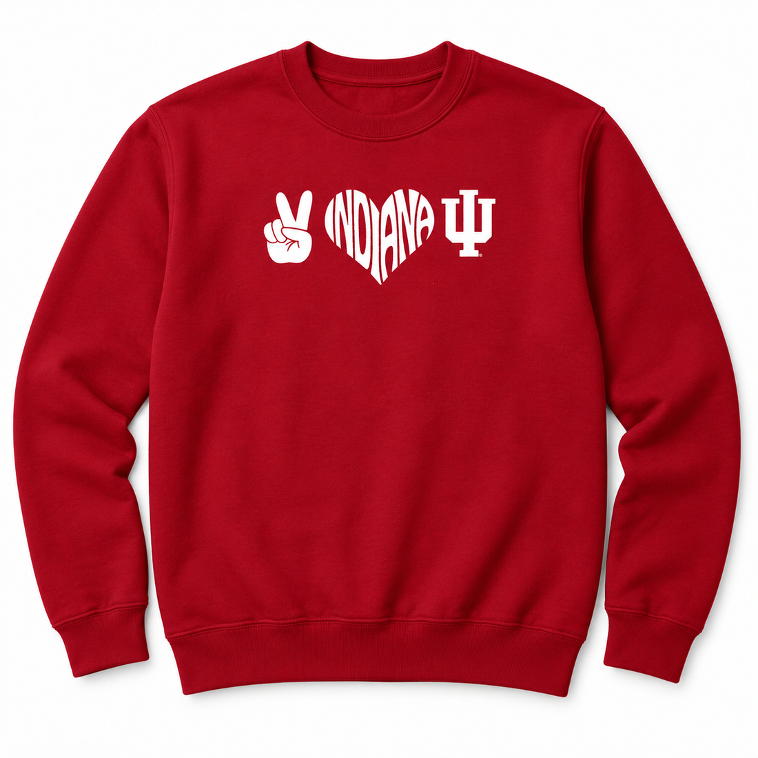 Peace Indiana Heart IU design on crimson crew product mockup