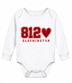 812 Bloomington Heart Long Sleeve Baby Onesie in White