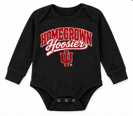Homegrown Hoosier Script IU Long Sleeve Baby Onesie