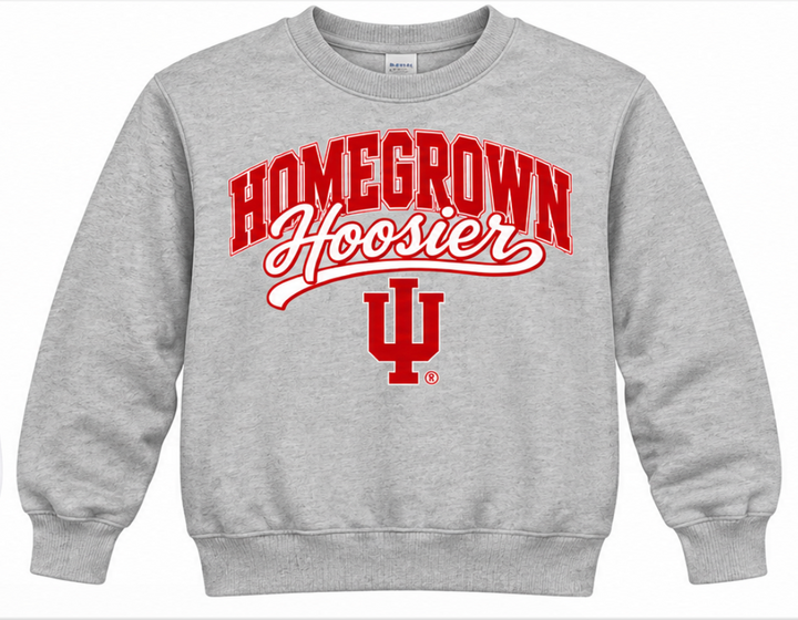 Homegrown Hoosier Script IU Youth Crewneck