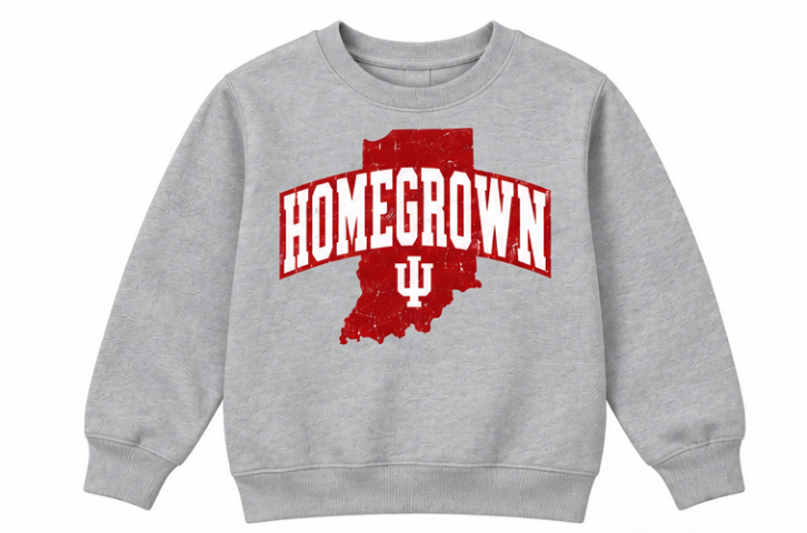 Homegrown Indiana State IU Youth Crewneck in Heather Gray