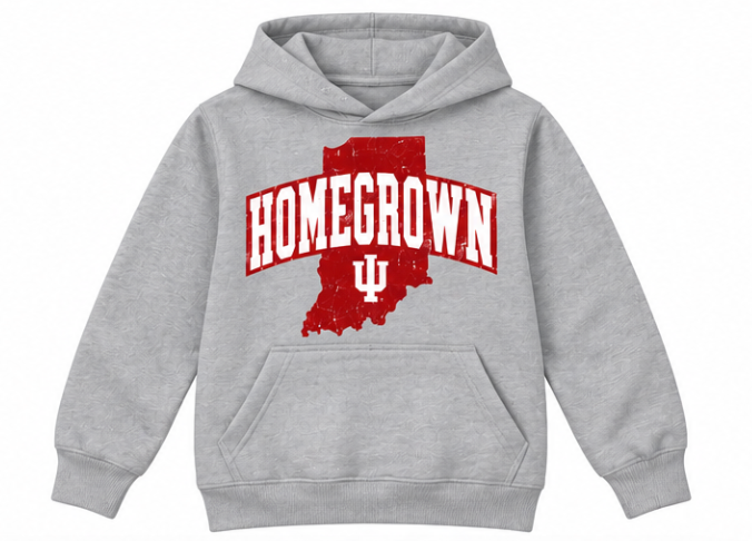 Homegrown Indiana State IU Youth Hoodie in Heather Gray