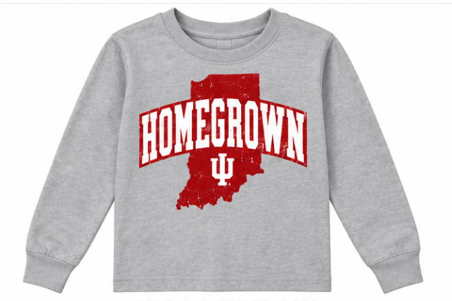 Homegrown Indiana State IU Youth Long Sleeve T-Shirt in Heather Gray