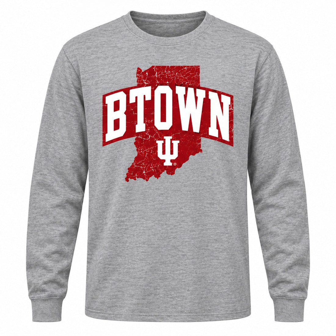B-Town Indiana State IU Long Sleeve Tee in Heather Gray