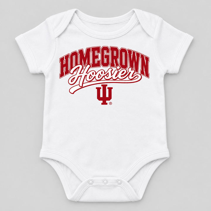 Homegrown Hoosier Script IU Short Sleeve Baby Onesie