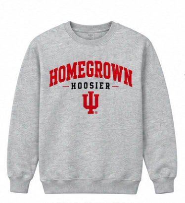 Homegrown Hoosier Block IU Crewneck in Heather Gray