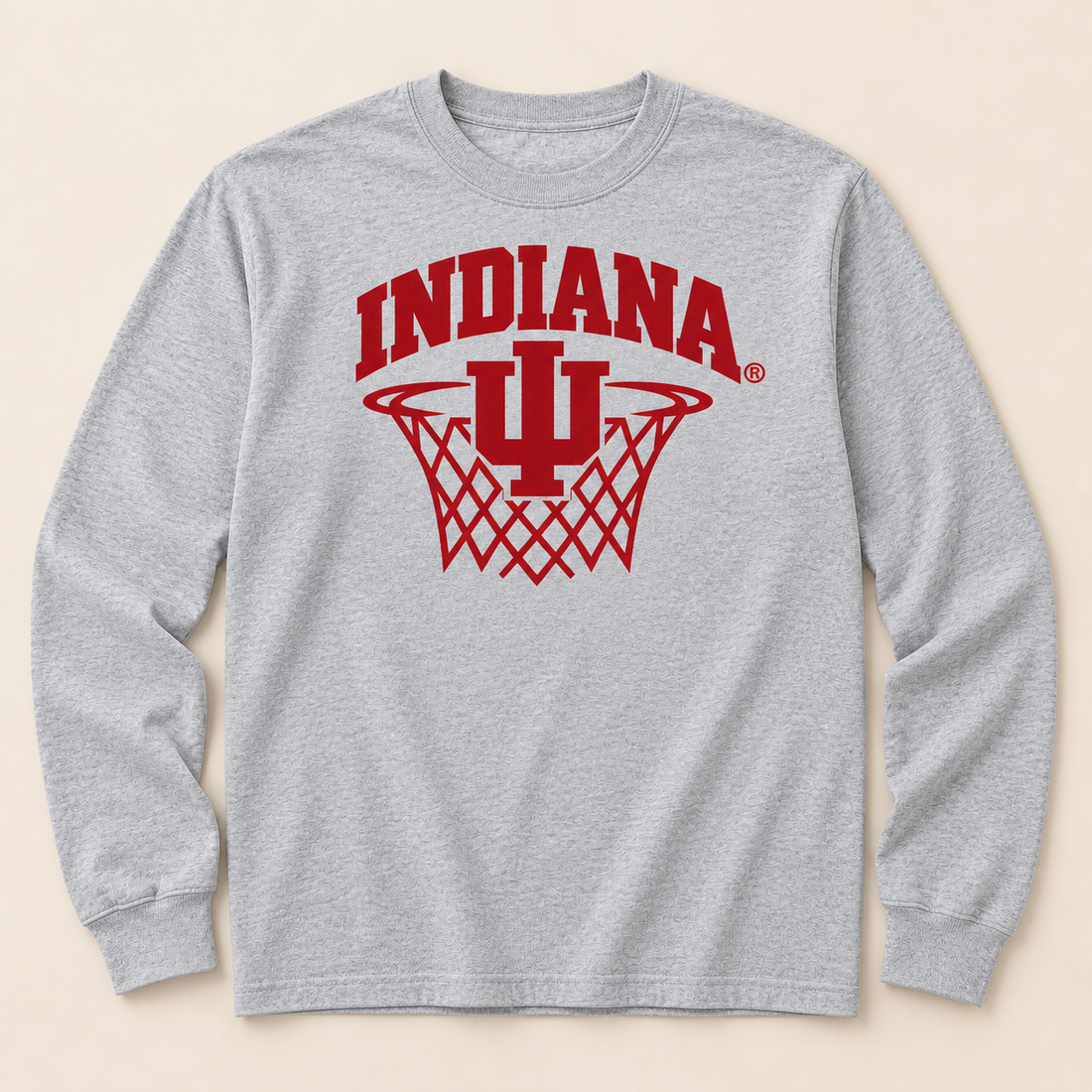 IU Hoop Sport Gray Long Sleeve garment mockup