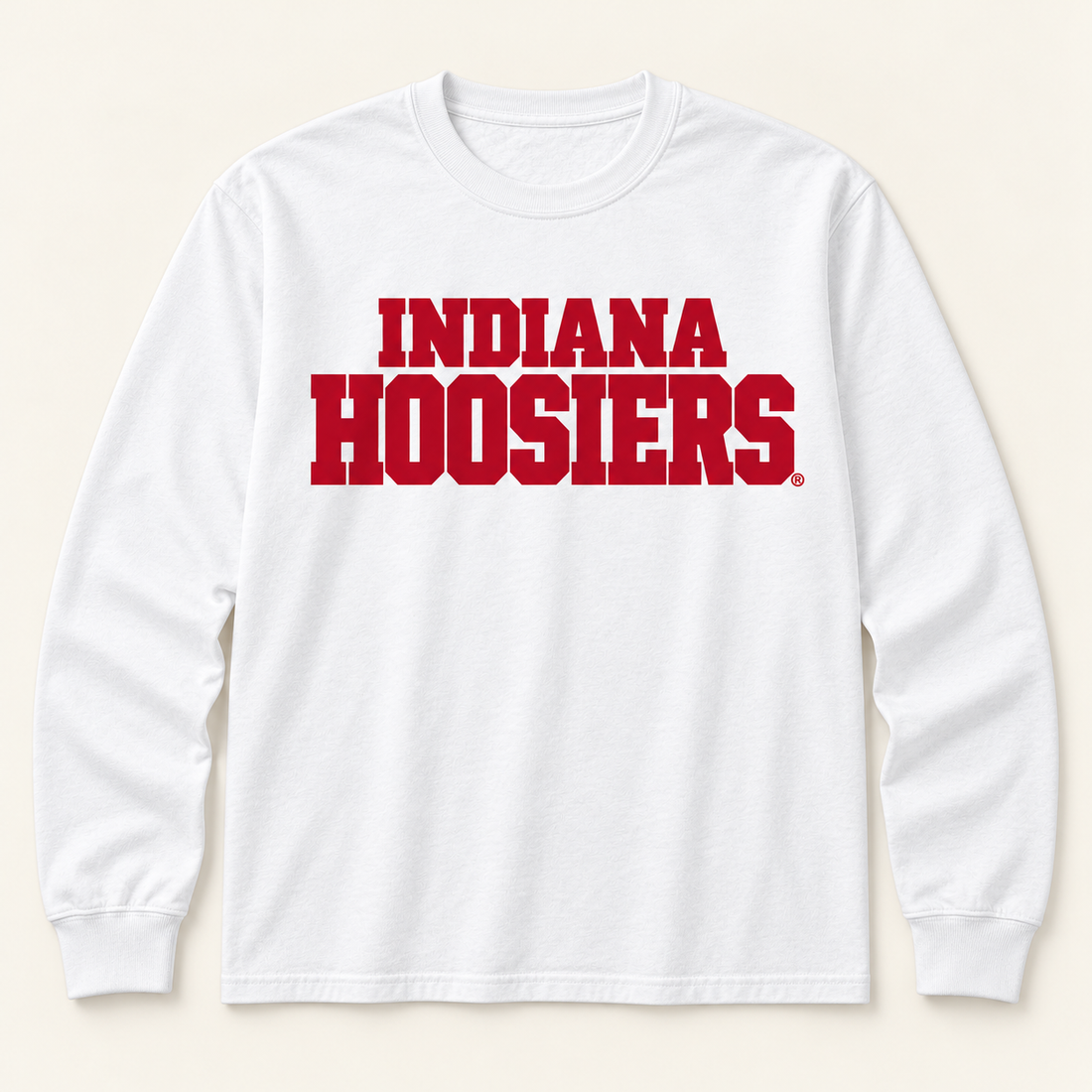 stacked indiana hoosiers Stacked White Long Sleeve Draft garment mockup