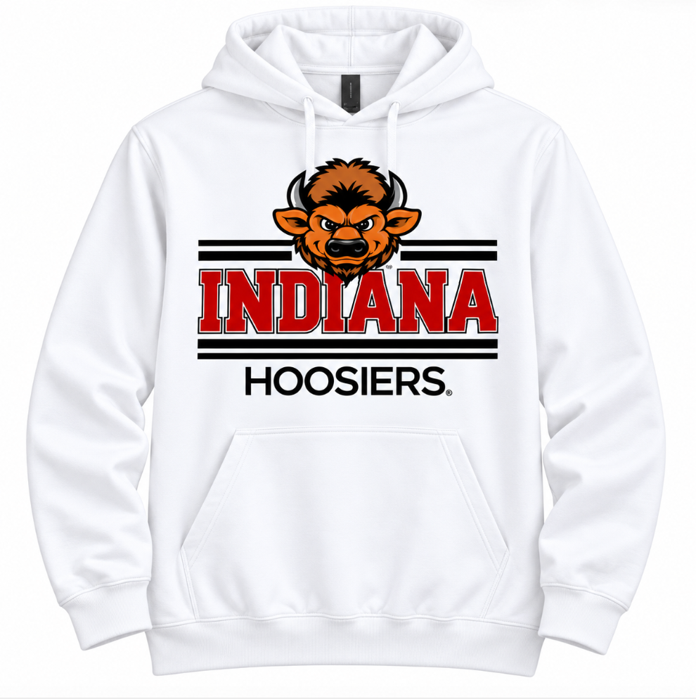 Indiana Hoosier Striped Big Bison - adult white hoodie