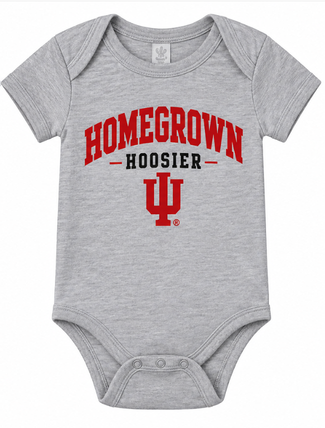 Homegrown Hoosier Block IU Short Sleeve Baby Onesie
