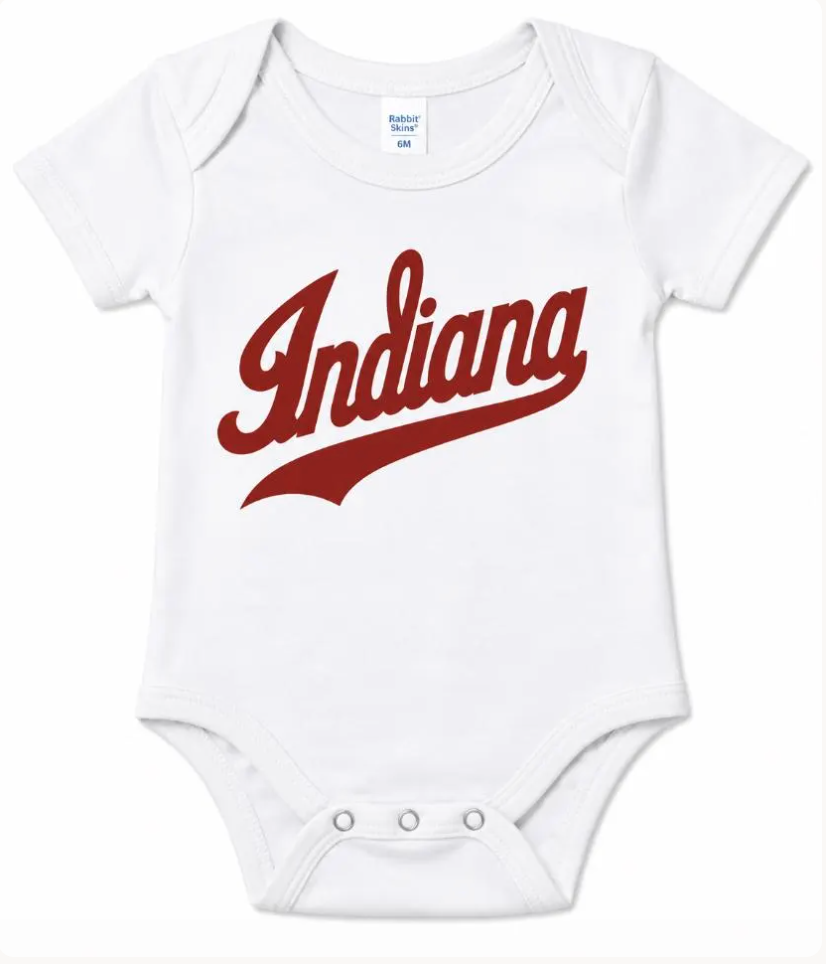 Script Indiana infant white short sleeve onesie