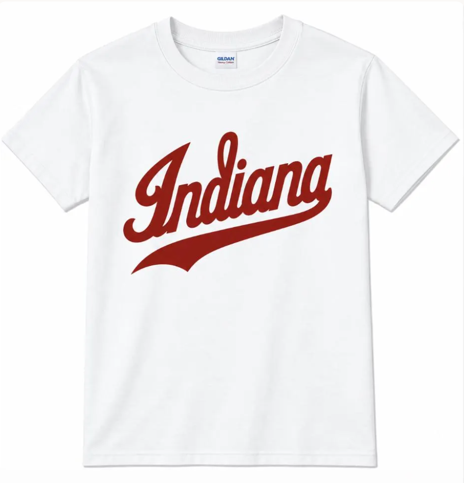 Script Indiana adult white short sleeve shirt