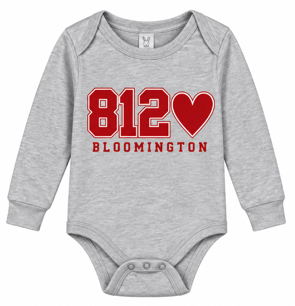 812 Bloomington Heart Long Sleeve Baby Onesie