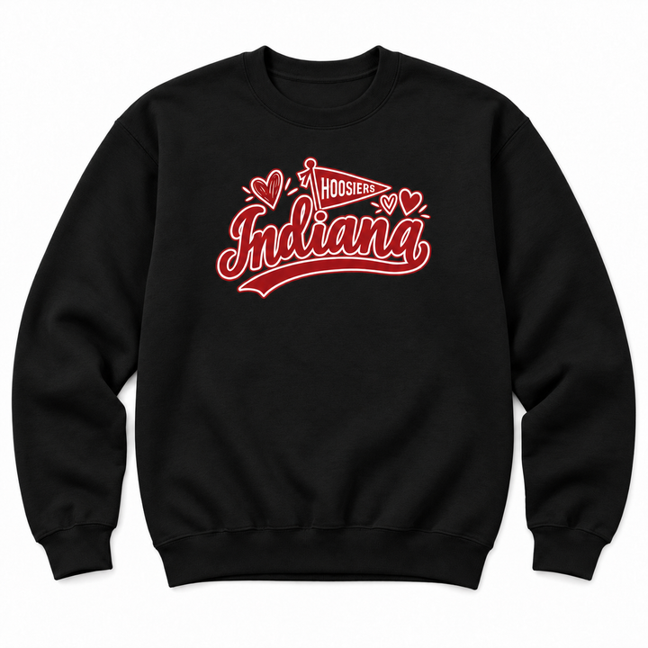 Indiana Hoosiers Pennant and Hearts Toddler Crewneck