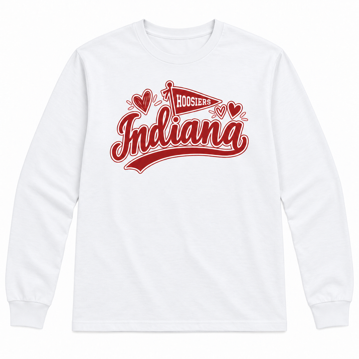 Indiana Hoosiers Pennant and Hearts Long Sleeve T-Shirt