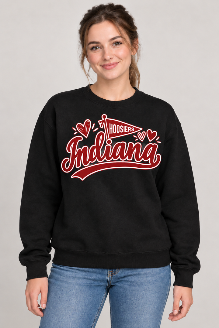 Indiana Hoosiers Pennant and Hearts Crewneck