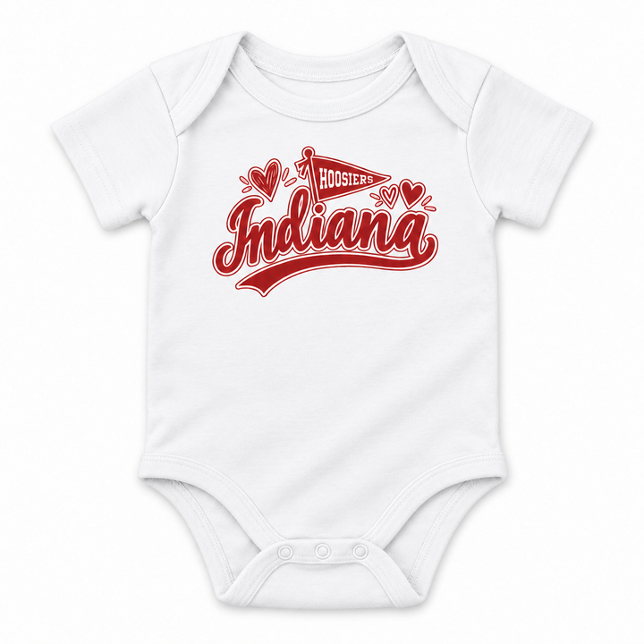 Indiana Hoosiers Pennant and Hearts Baby Onesie